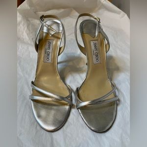 Women’s JIMMY CHOO London Silver Leather Heels sz 10.5